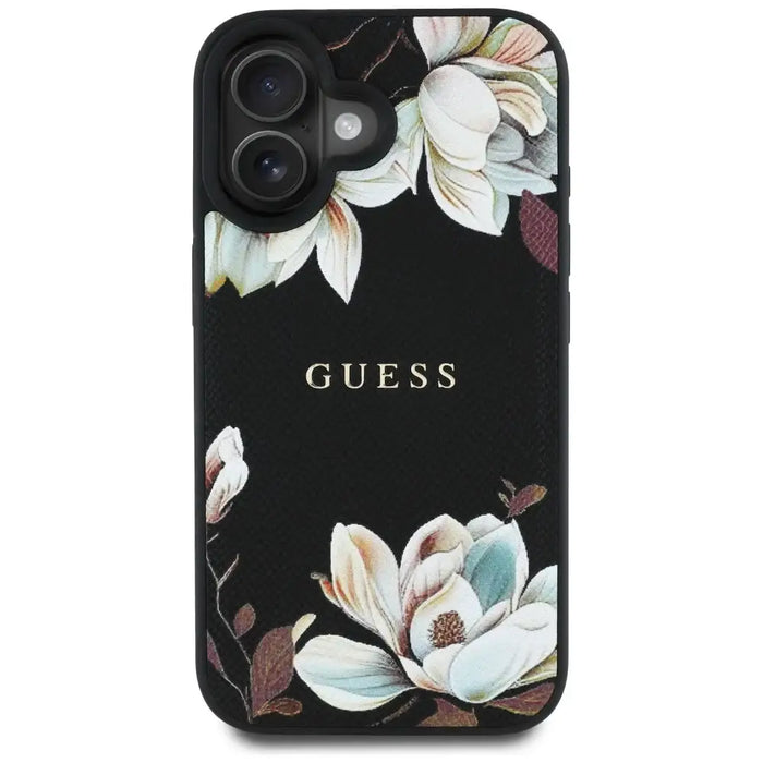 Guess Grained Printed Flower Pattern MagSafe case for iPhone 16 black - Cell phone cases and covers<<<HurtelXML