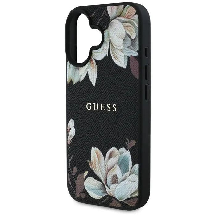 Guess Grained Printed Flower Pattern MagSafe case for iPhone 16 black - Cell phone cases and covers<<<HurtelXML