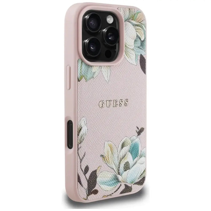 Guess Grained Printed Flower Pattern MagSafe Case for iPhone 16 Pro Max Pink - Cell phone cases and covers<<<HurtelXML