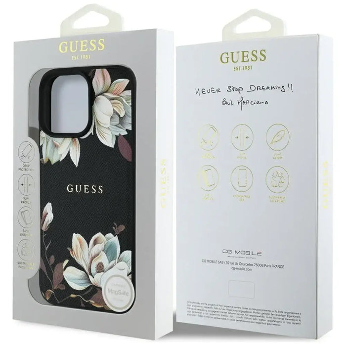 Guess Grained Printed Flower Pattern MagSafe case for iPhone 16 Pro Max black - Cell phone cases and covers<<<HurtelXML