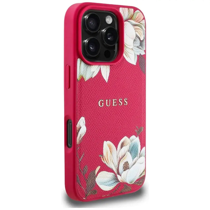 Guess Grained Printed Flower Pattern MagSafe case for iPhone 16 Pro Max fuchsia - Cell phone cases