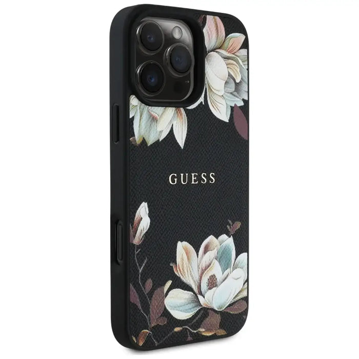 Guess Grained Printed Flower Pattern MagSafe case for iPhone 16 Pro Max black - Cell phone cases and covers<<<HurtelXML