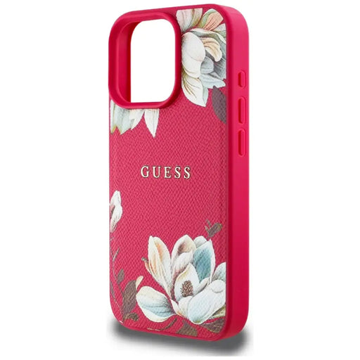 Guess Grained Printed Flower Pattern MagSafe case for iPhone 16 Pro fuchsia - Cell phone cases and covers<<<HurtelXML