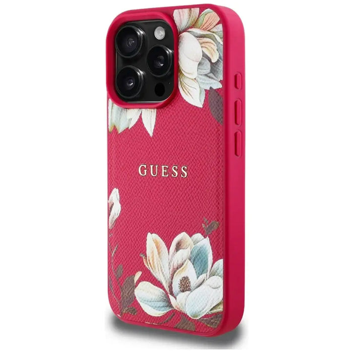Guess Grained Printed Flower Pattern MagSafe case for iPhone 16 Pro fuchsia - Cell phone cases and covers<<<HurtelXML