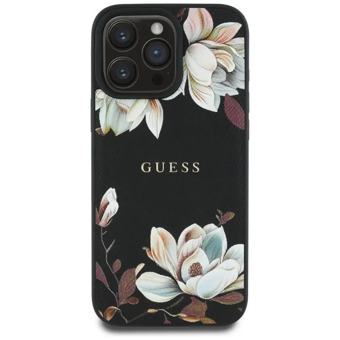 Guess Grained Printed Flower Pattern MagSafe case for iPhone 16 Pro Max black - Cell phone cases and covers<<<HurtelXML
