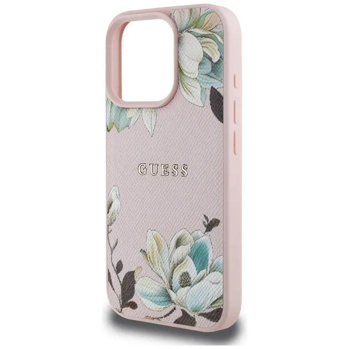 Guess Grained Printed Flower Pattern MagSafe Case for iPhone 16 Pro Max Pink - Cell phone cases and covers<<<HurtelXML