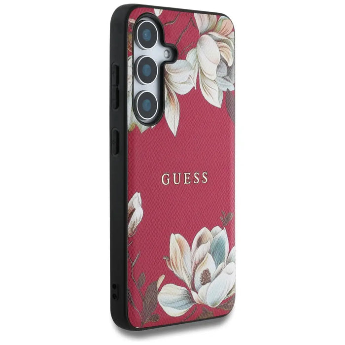 Guess Grained Printed Flower Pattern MagSafe case for Samsung Galaxy S25 fuchsia - Cell phone cases