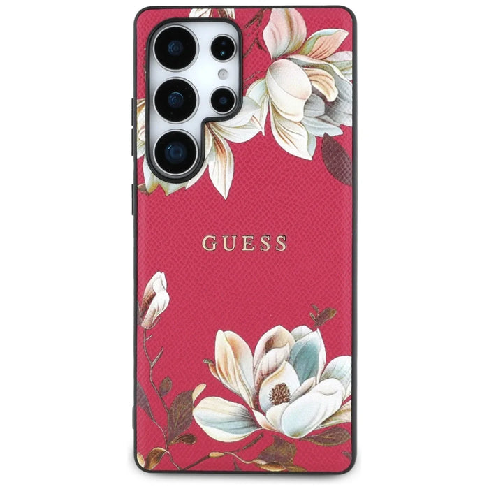 Guess Grained Printed Flower Pattern MagSafe Case for Samsung Galaxy S25 Ultra Fuchsia - Cell phone cases