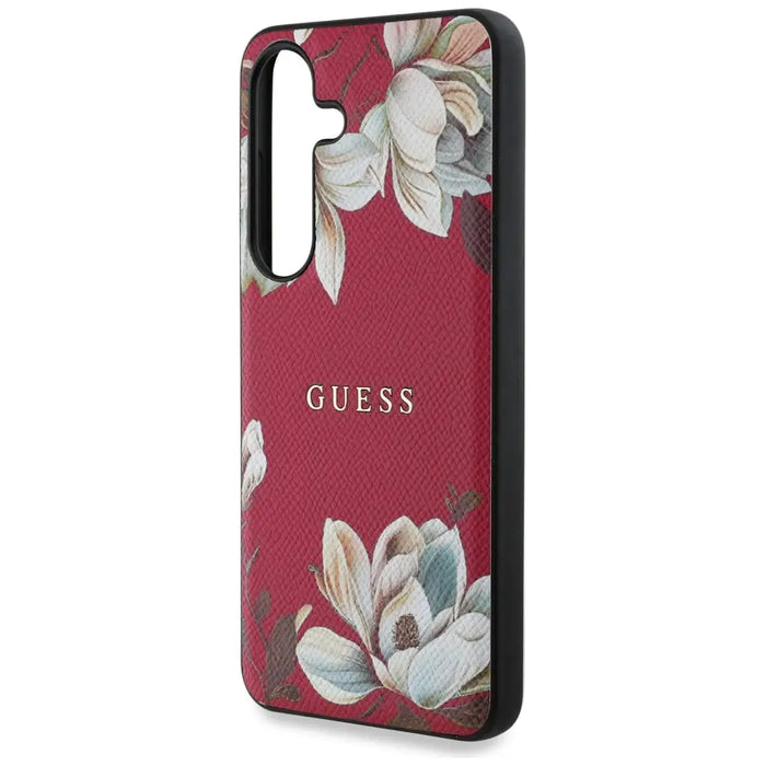 Guess Grained Printed Flower Pattern MagSafe case for Samsung Galaxy S25 fuchsia - Cell phone cases