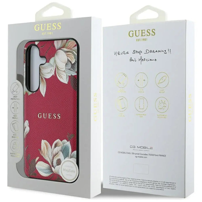 Guess Grained Printed Flower Pattern MagSafe case for Samsung Galaxy S25 fuchsia - Cell phone cases