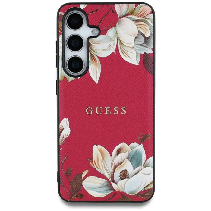 Guess Grained Printed Flower Pattern MagSafe case for Samsung Galaxy S25 fuchsia - Cell phone cases