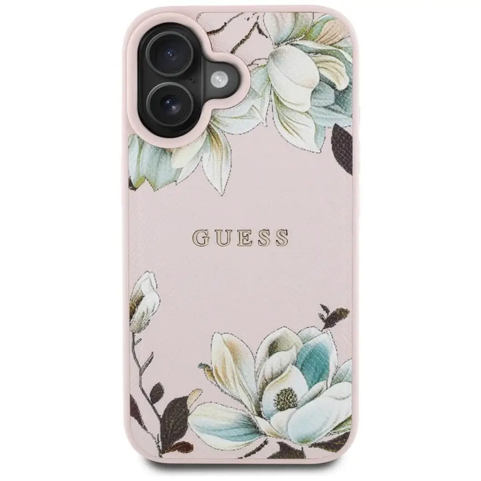 Guess Grained Printed Flower Pattern MagSafe iPhone 16 Case Pink - Cell phone cases and covers<<<HurtelXML