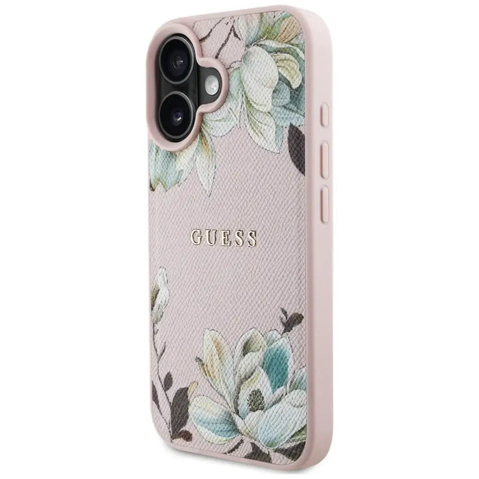 Guess Grained Printed Flower Pattern MagSafe iPhone 16 Case Pink - Cell phone cases and covers<<<HurtelXML