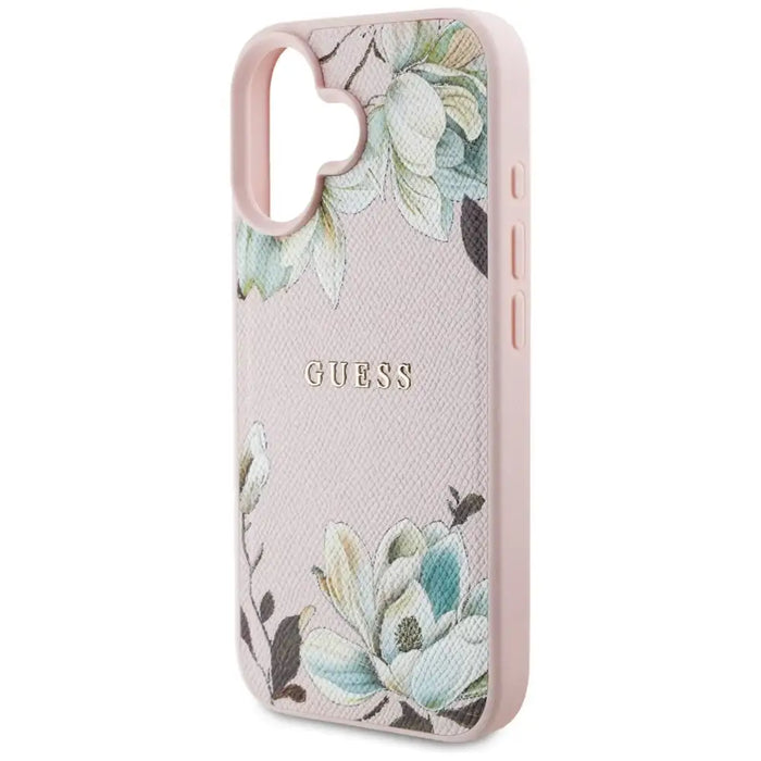 Guess Grained Printed Flower Pattern MagSafe iPhone 16 Case Pink - Cell phone cases and covers<<<HurtelXML