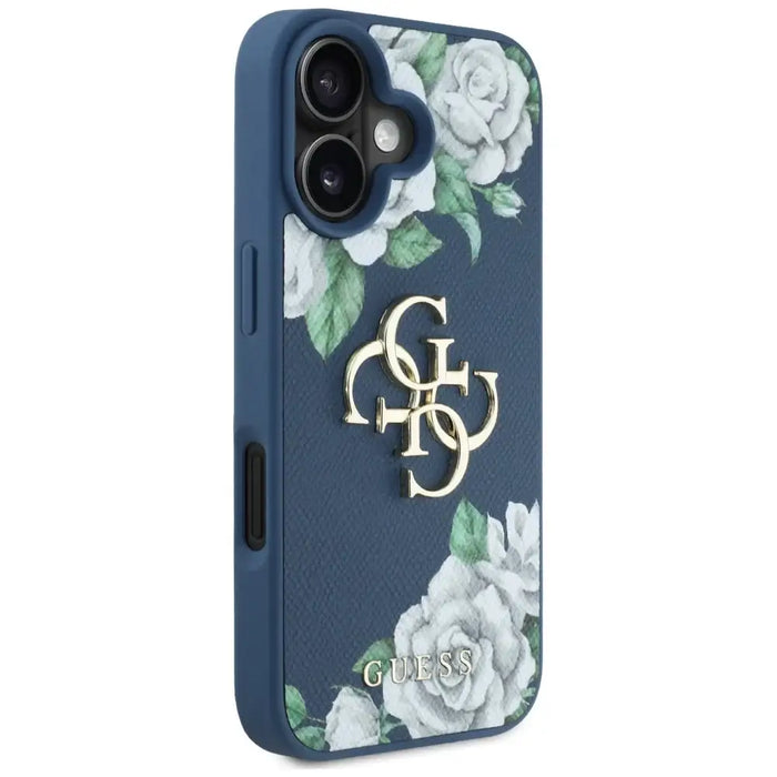 Guess Grained Roses Big 4G logo case for iPhone 16 - blue - Cell phone cases and covers<<<HurtelXML