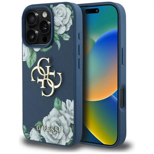 Guess Grained Roses Big 4G logo case for iPhone 16 Pro - blue - Cell phone cases and covers<<<HurtelXML