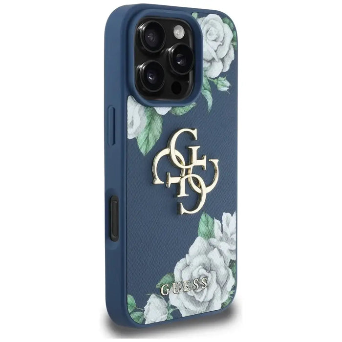 Guess Grained Roses Big 4G logo case for iPhone 16 Pro Max - blue - Cell phone cases and covers<<<HurtelXML