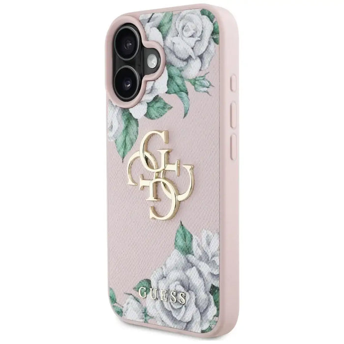 Guess Grained Roses Big 4G logo iPhone 16 case - pink - Cell phone cases and covers<<<HurtelXML