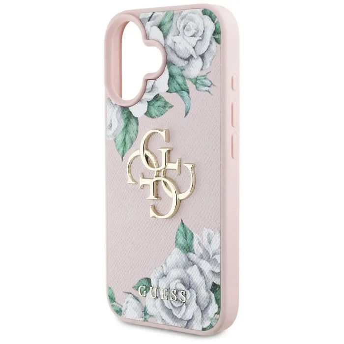 Guess Grained Roses Big 4G logo iPhone 16 case - pink - Cell phone cases and covers<<<HurtelXML