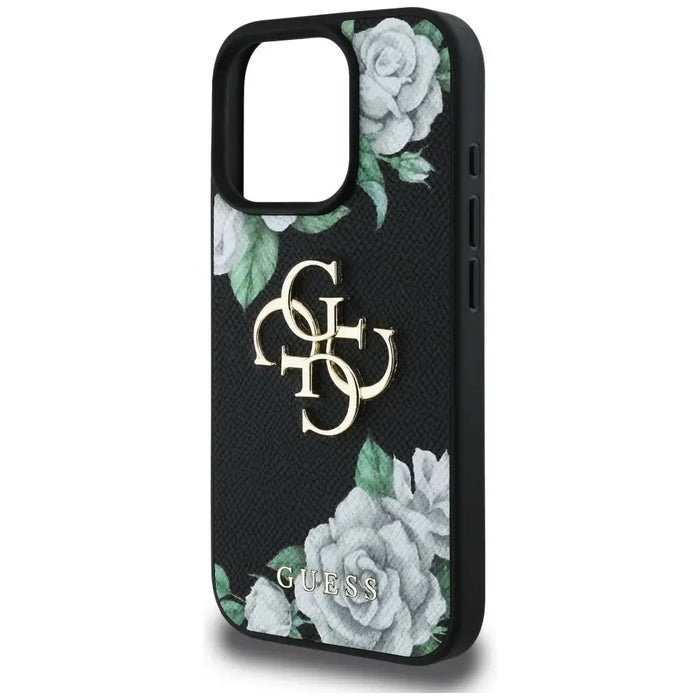Guess Grained Roses Big 4G logo iPhone 16 Pro case - black - Cell phone cases and covers<<<HurtelXML