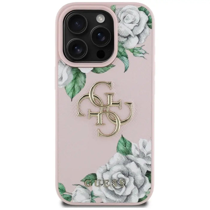 Guess Grained Roses Big 4G logo iPhone 16 Pro case - pink - Cell phone cases and covers<<<HurtelXML
