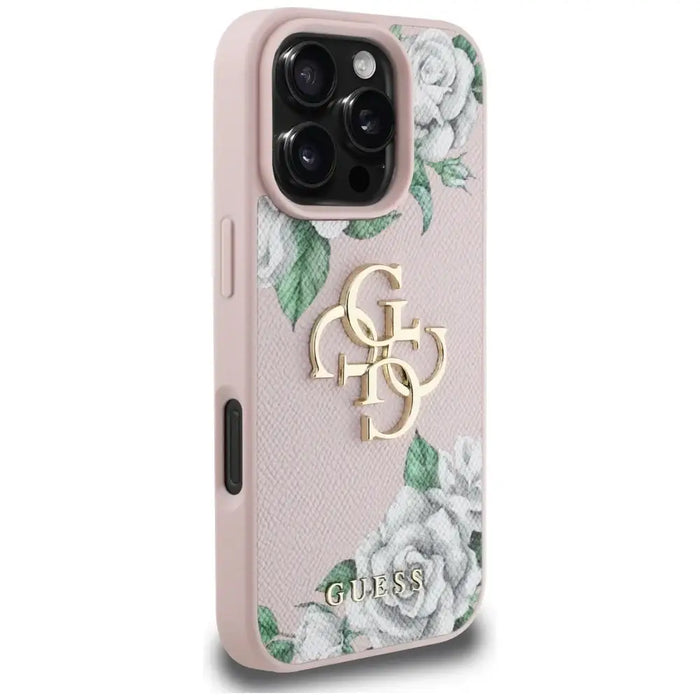 Guess Grained Roses Big 4G logo iPhone 16 Pro case - pink - Cell phone cases and covers<<<HurtelXML