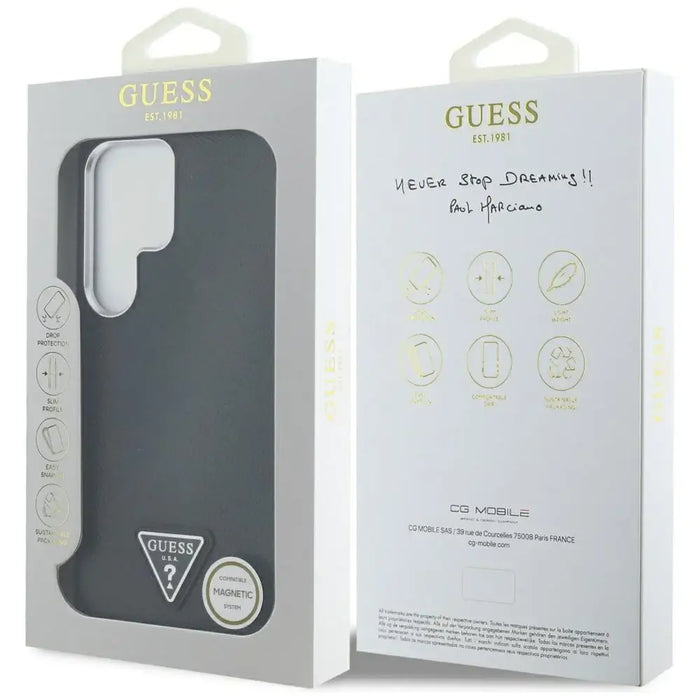 Guess Grained Triangle Logo MagSafe case for Samsung Galaxy S25 Ultra - black - Cell phone cases and covers<<<HurtelXML
