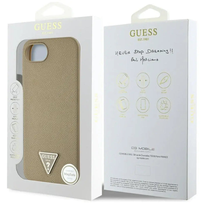 Guess Grained Triangle MagSafe case for iPhone 16e - brown - Cell phone cases and covers<<<HurtelXML