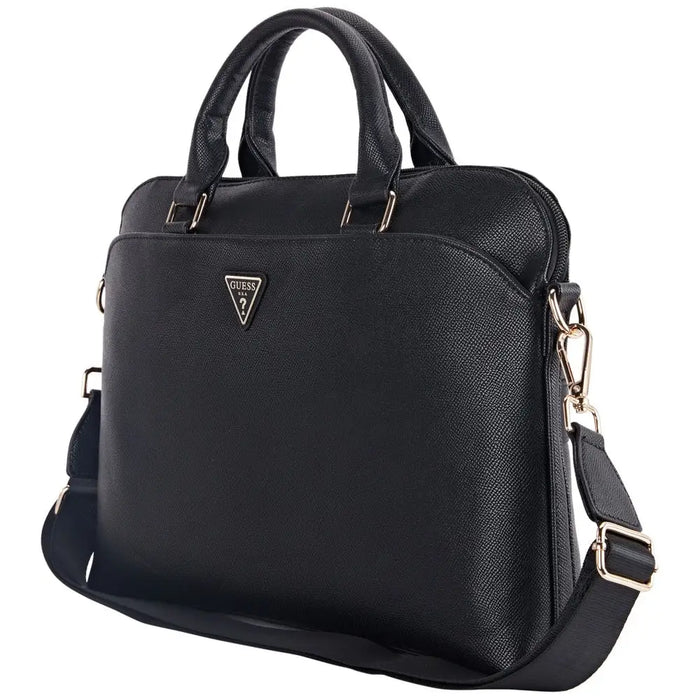 Guess Grained Zipper Pocket Triangle Logo 15’’ Laptop Bag - Black - Laptop bags<<<HurtelXML