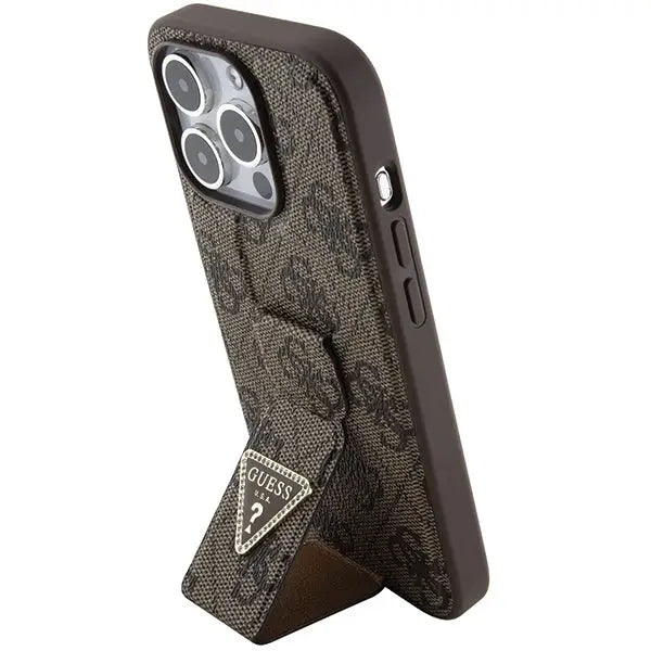 Guess Grip Stand 4G Triangle Strass case for iPhone 15 Pro - brown - Cell phone cases and covers<<<HurtelXML