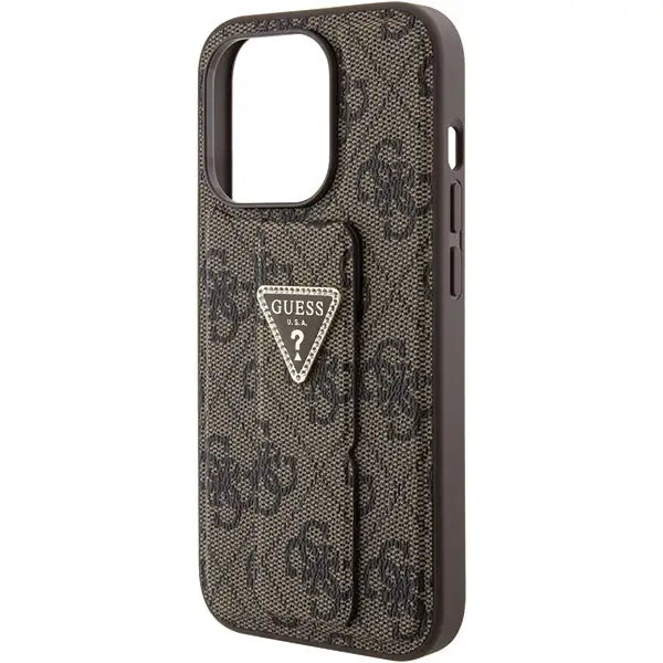 Guess Grip Stand 4G Triangle Strass case for iPhone 15 Pro - brown - Cell phone cases and covers<<<HurtelXML