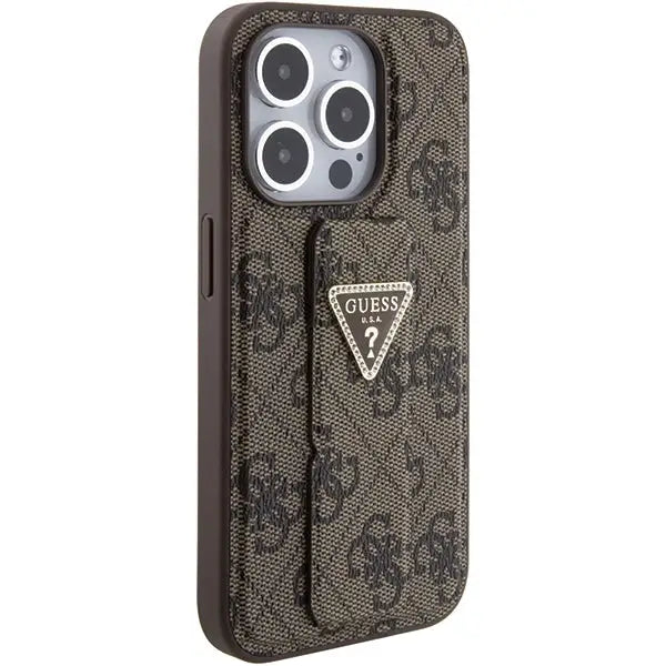 Guess Grip Stand 4G Triangle Strass case for iPhone 15 Pro - brown - Cell phone cases and covers<<<HurtelXML