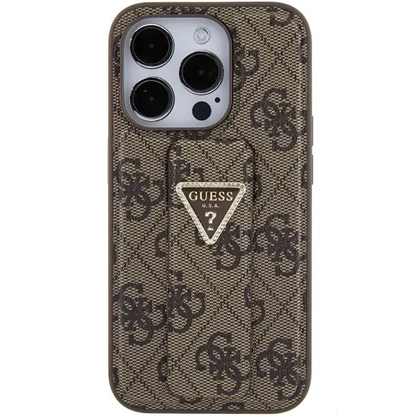 Guess Grip Stand 4G Triangle Strass case for iPhone 15 Pro - brown - Cell phone cases and covers<<<HurtelXML