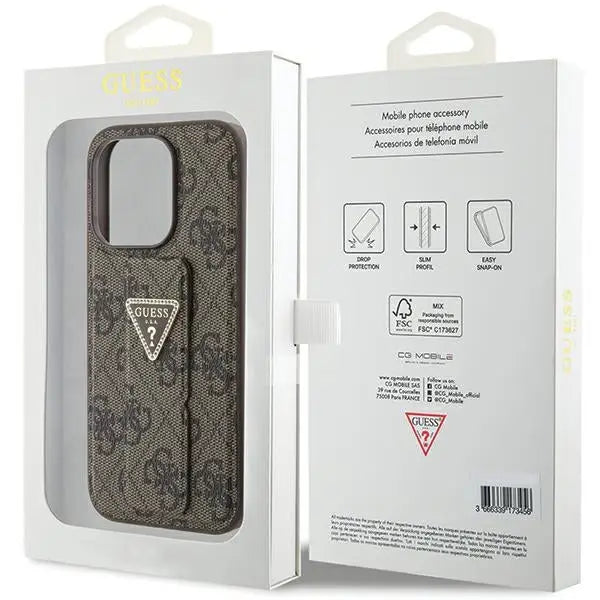 Guess Grip Stand 4G Triangle Strass case for iPhone 15 Pro Max - brown - Cell phone cases and covers<<<HurtelXML