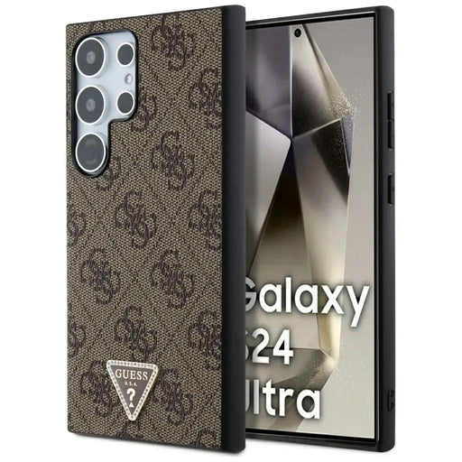 Guess Grip Stand 4G Triangle Strass Case for Samsung Galaxy S24 Ultra - Brown - Cell phone cases and covers<<<HurtelXML