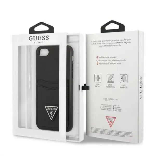 Guess GUHCI8PSATPK iPhone 7/8 SE 2020 / SE 2022 hardcase black/black hardcase Saffiano Triangle Logo Cardslot - Cell