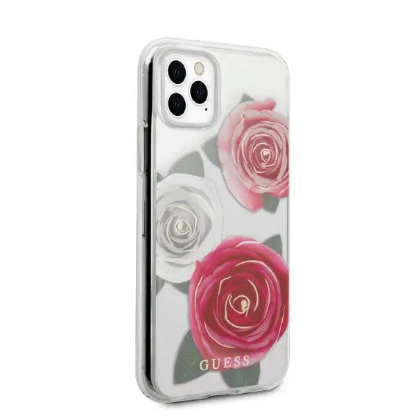 Guess GUHCN58ROSTRT iPhone 11 Pro transparent hardcase Flower Desire Pink & White Rose - Cell phone cases