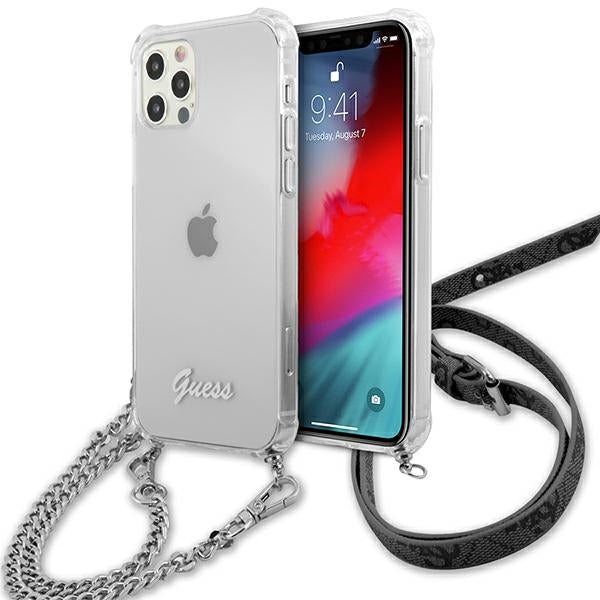 Guess GUHCP12MKC4GSSI iPhone 12/12 Pro 6.1’’ Transparent hardcase 4G Silver Chain - Cell phone cases