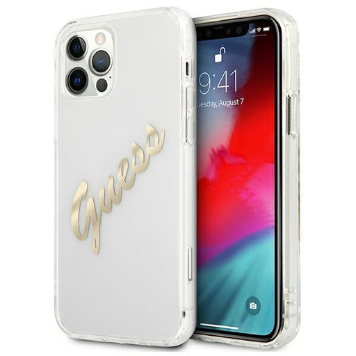 Guess GUHCP12MKTRSVGO iPhone 12/12 Pro 6.1’’ Transparent hardcase Vintage Script Gold - Cell phone cases