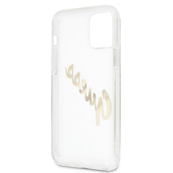 Guess GUHCP12MKTRSVGO iPhone 12/12 Pro 6.1’’ Transparent hardcase Vintage Script Gold - Cell phone cases