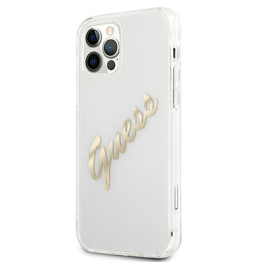 Guess GUHCP12MKTRSVGO iPhone 12/12 Pro 6.1’’ Transparent hardcase Vintage Script Gold - Cell phone cases