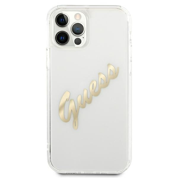 Guess GUHCP12MKTRSVGO iPhone 12/12 Pro 6.1’’ Transparent hardcase Vintage Script Gold - Cell phone cases