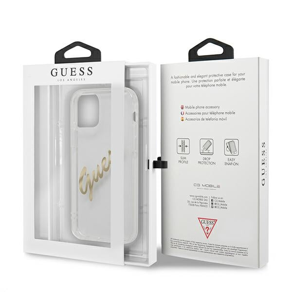 Guess GUHCP12MKTRSVGO iPhone 12/12 Pro 6.1’’ Transparent hardcase Vintage Script Gold - Cell phone cases
