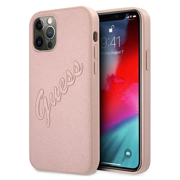 Guess GUHCP12MRSAVSRG iPhone 12/12 Pro 6.1’’ pink/pink hardcase Saffiano Vintage Script - Cell phone cases