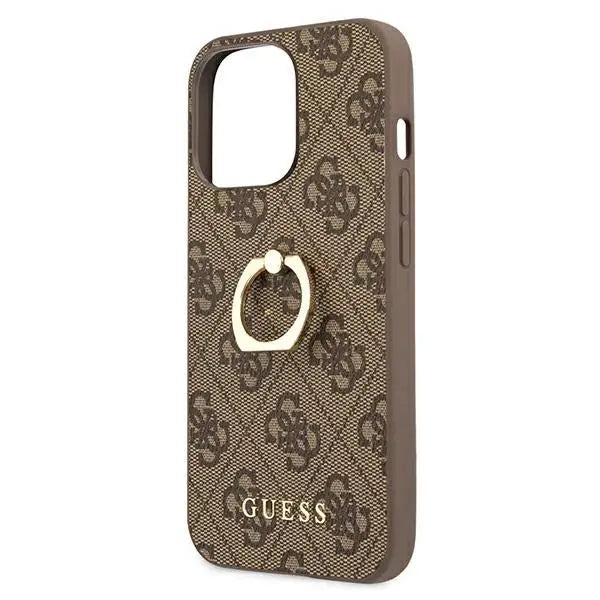 Guess GUHCP13L4GMRBR iPhone 13 Pro / 13 6.1’’ brown/brown hardcase 4G with ring stand - Cell phone cases