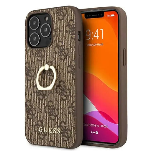 Guess GUHCP13L4GMRBR iPhone 13 Pro / 13 6.1’’ brown/brown hardcase 4G with ring stand - Cell phone cases
