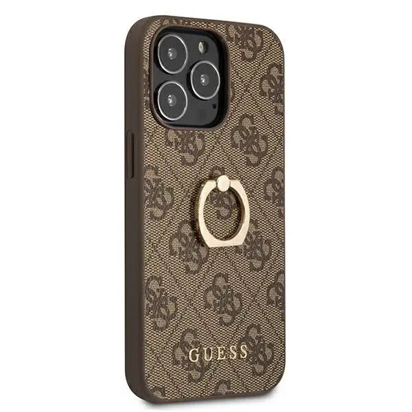Guess GUHCP13L4GMRBR iPhone 13 Pro / 13 6.1’’ brown/brown hardcase 4G with ring stand - Cell phone cases