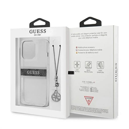 Guess GUHCP13LKB4GGR iPhone 13 Pro / 13 6,1’’ Transparent hardcase 4G Grey Strap Charm - Cell phone cases