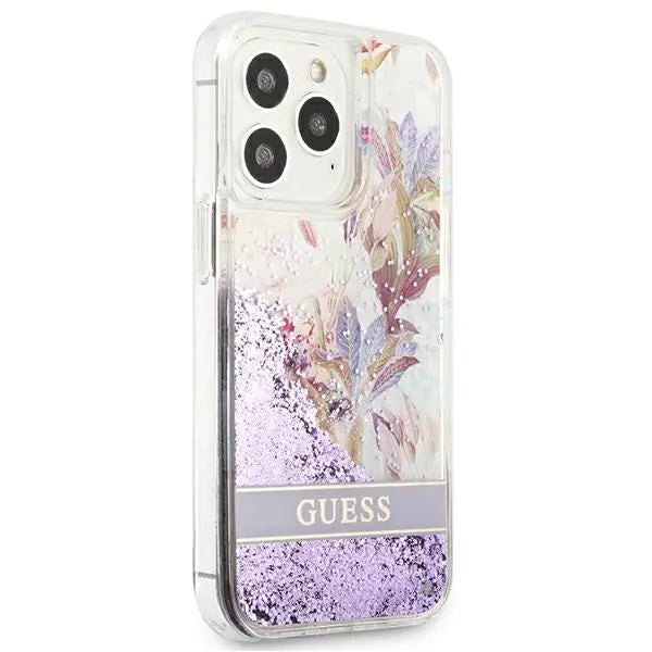 Guess GUHCP13LLFLSU iPhone 13 Pro / 13 6.1’’ purple/purple hardcase Flower Liquid Glitter - Cell phone cases