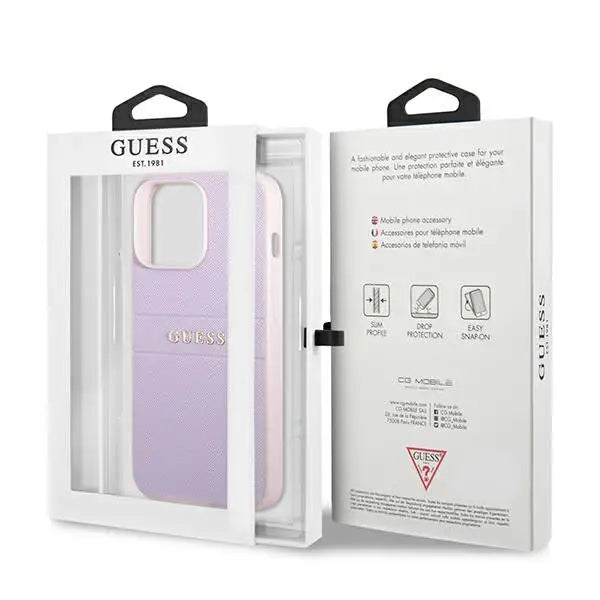 Guess GUHCP13LPSASBPU iPhone 13 Pro / 13 6.1’’ purple/purple Saffiano Hot Stamp & Metal Logo - Cell phone cases